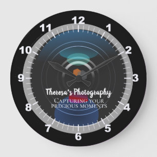 Personalized Camera Lens Photography Studio Große Wanduhr