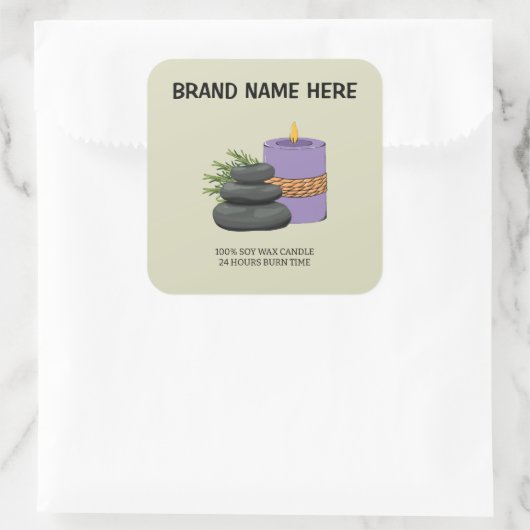Personalized Candle Label | Custom Brand Name Here Quadratischer Aufkleber (Tasche)