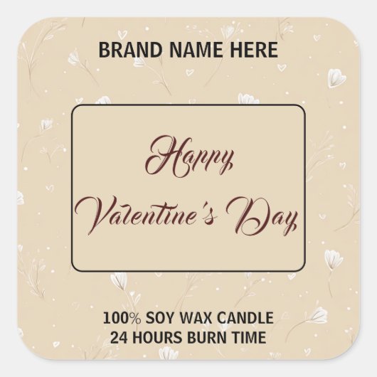 Personalized Candle Label Happy Valentine’s Day Quadratischer Aufkleber (Vorderseite)