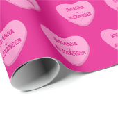 Personalized Candy Hearts Retro Two Names Hot Pink Geschenkpapier (Rolleneckpunkt)
