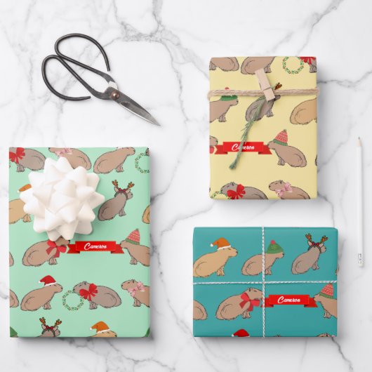 Personalized Capybara Cute Wildlife Christmas Geschenkpapier Set (Vorderseite)