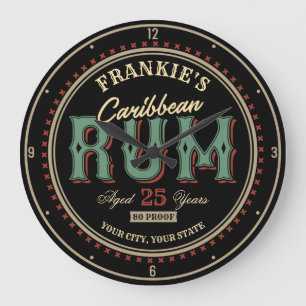Personalized Caribbean Rum Liquor Bottle Label Bar Große Wanduhr