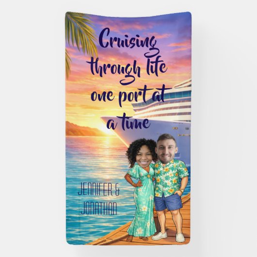 Personalized Caricature Couple Cruise Door Banner (Vertikal)