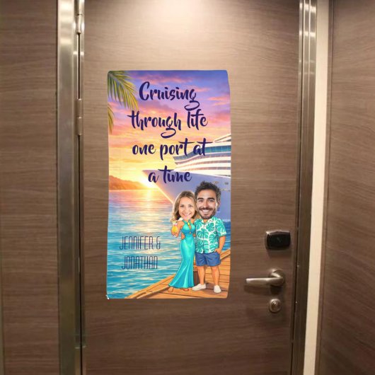 Personalized Caricature Couple Cruise Door Banner