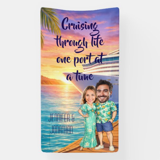 Personalized Caricature Couple Cruise Door Banner (Vertikal)