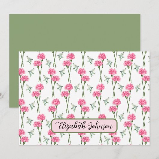 Personalized Carnation Floral Botanical Note Card Mitteilungskarte (Vorne/Hinten)