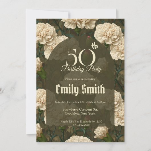 Personalized Carnation Luxury 90Th Birthday Einladung (Vorderseite)