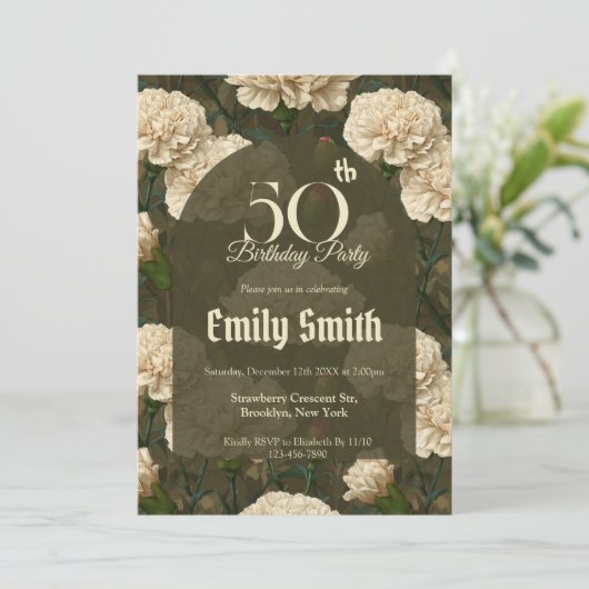Personalized Carnation Luxury 90Th Birthday Einladung (Stehend Vorderseite)