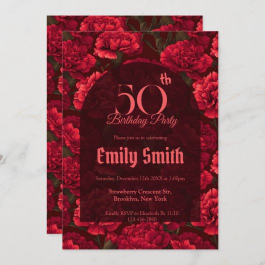 Personalized Carnation Themed Custom Birthday Einladung (Vorne/Hinten)
