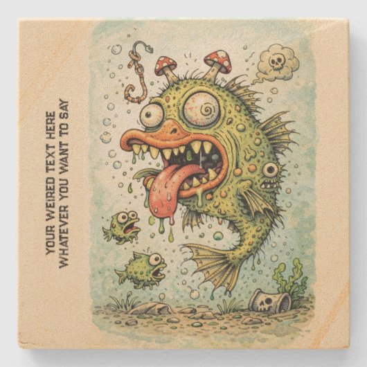 Personalized cartoon artwork weired fish Fun art Steinuntersetzer (Vorderseite)