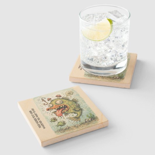 Personalized cartoon artwork weired fish Fun art Steinuntersetzer (Seitenansicht)