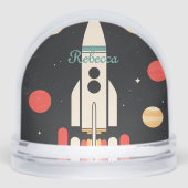 Personalized Cartoon Space Rocket Schneekugeln (Vorderseite)
