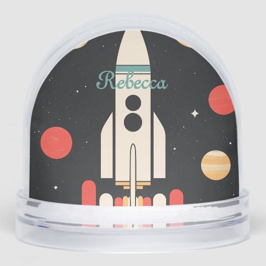 Personalized Cartoon Space Rocket Schneekugeln (Vorderseite)