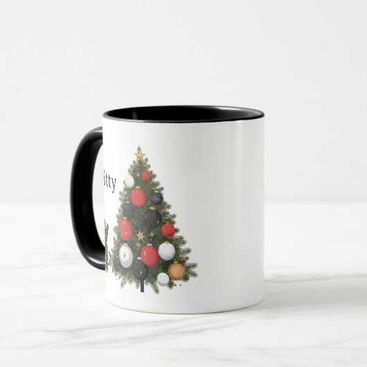 Personalized Cat & Christmas Tree Coffee Mug Tasse (Vorderseite Links)
