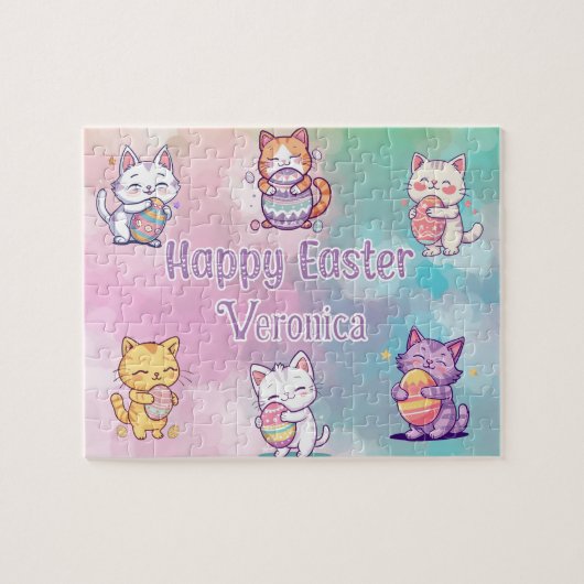 Personalized Cat Happy Easter Puzzle (Horizontal)