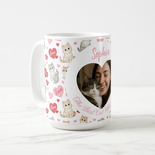 Personalized Cat Mom Mug | Custom Photo and Name Kaffeetasse (Vorderseite Links)