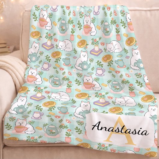 Personalized  Cat Monogram Name Pastel High Tea Fleecedecke
