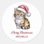 Personalized Cat with Santa Hat Christmas  Runder Aufkleber (Vorderseite)
