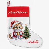 Personalized Cat with Santa Hat Christmas tree Kleiner Weihnachtsstrumpf (Vorderseite)