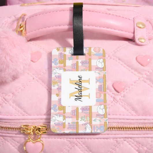 Personalized Cats Library Book Girl Pink School Gepäckanhänger