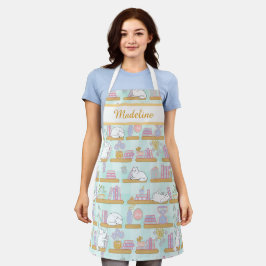 Personalized Cat's Library Bookish Pastel Green Schürze