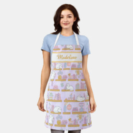 Personalized Cat's Library Bookish Pastel Purple Schürze