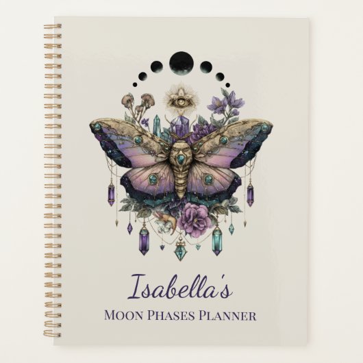 Personalized Celestial Moth & Moon Phases Witchy Planer (Vorderseite)