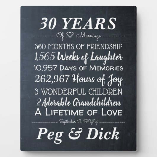 Personalized Chalk Wedding Anniversary Milestones  Fotoplatte (Vorderseite)