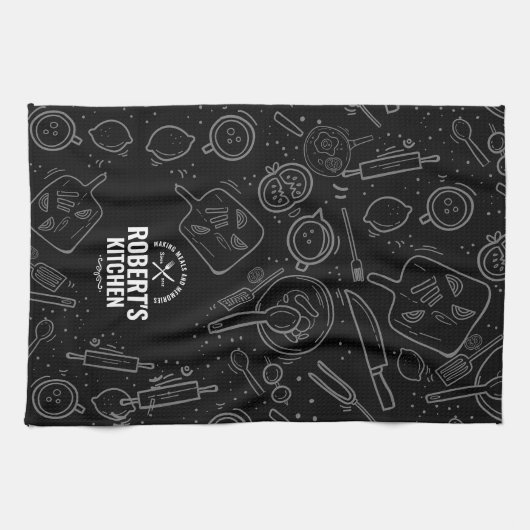 Personalized Chalkboard Doodle Kitchen Towel | Cus Geschirrtuch (Horizontal)