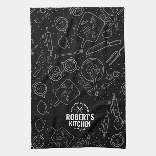 Personalized Chalkboard Doodle Kitchen Towel | Cus Geschirrtuch (Vertikal)