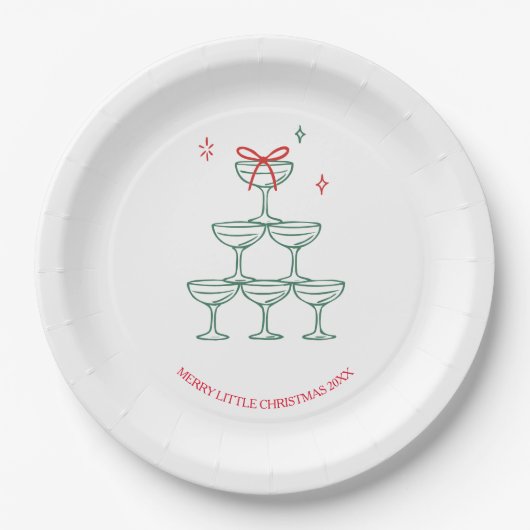 Personalized Champagne Retro Christmas Cocktail Pappteller (Vorderseite)