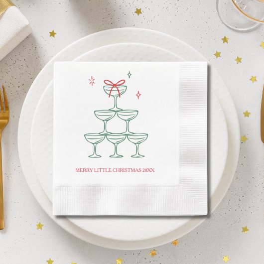 Personalized Champagne Retro Christmas Cocktail Serviette