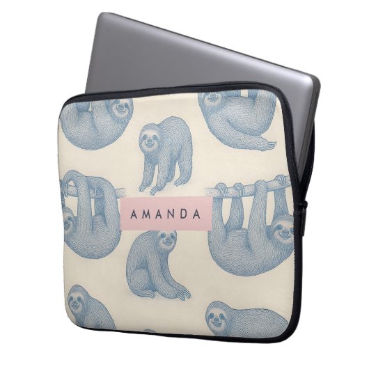 Personalized Charming Elegant Blue Sloth Pattern Laptopschutzhülle (Vorderseite Links)