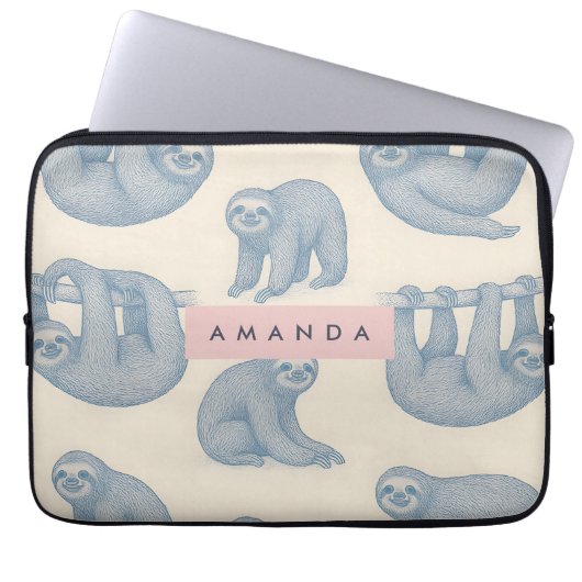 Personalized Charming Elegant Blue Sloth Pattern Laptopschutzhülle (Vorderseite)