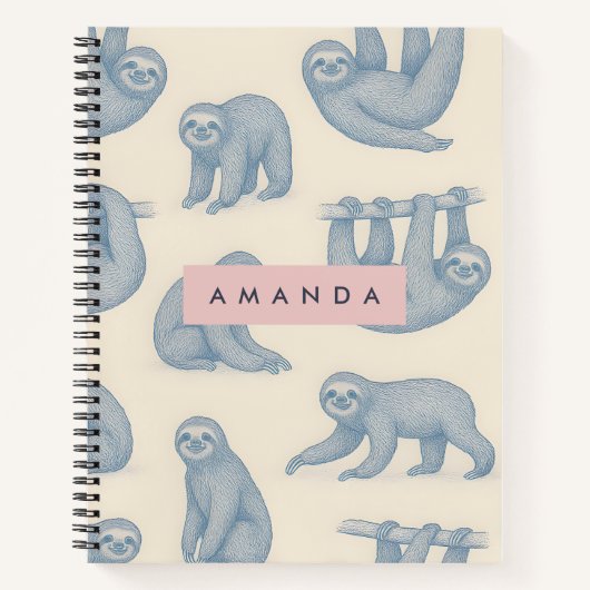 Personalized Charming Elegant Blue Sloth Pattern Notizblock (Vorderseite)