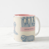 Personalized Charming Elegant Blue Sloth Pattern Zweifarbige Tasse (VorderseiteRechts)