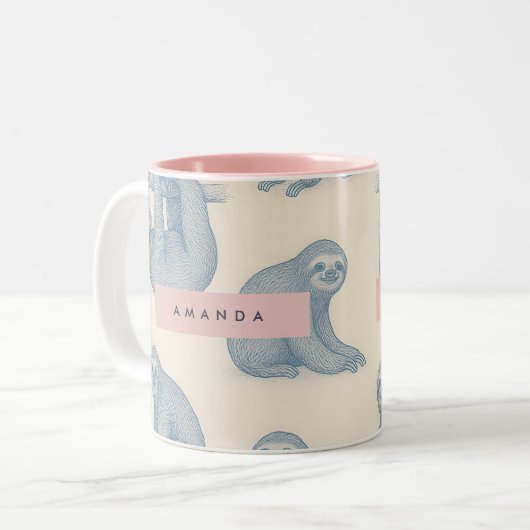 Personalized Charming Elegant Blue Sloth Pattern Zweifarbige Tasse (Vorderseite Links)