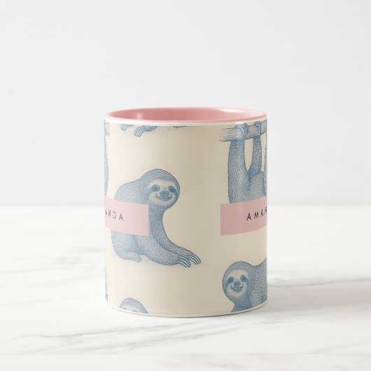 Personalized Charming Elegant Blue Sloth Pattern Zweifarbige Tasse (Mittel)