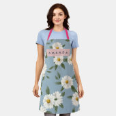 Personalized Charming White Daisies on Dusty Blue Schürze (Getragen)