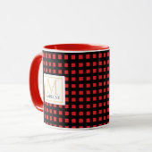 Personalized Checkered Name Mug Red Black Stripe Tasse (Vorderseite Links)
