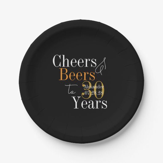 Personalized Cheers and Beers 30th Birthday Party Pappteller (Vorderseite)