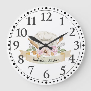 Personalized Chef Cook Baker's Tools Kitchen  Große Wanduhr