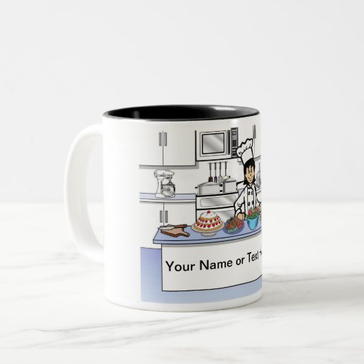 Personalized Chef, with hat - Female Cartoon Zweifarbige Tasse (Vorderseite Links)