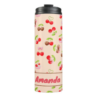 Personalized Cherry Dessert Pattern Cute Name Thermosbecher