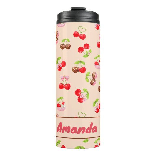 Personalized Cherry Dessert Pattern Cute Name Thermosbecher (Vorderseite)