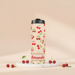 Personalized Cherry Dessert Pattern Cute Name Thermosbecher