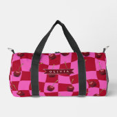 Personalized Cherry Gingham Retro Custom Name Duffle Bag (Vorderseite)