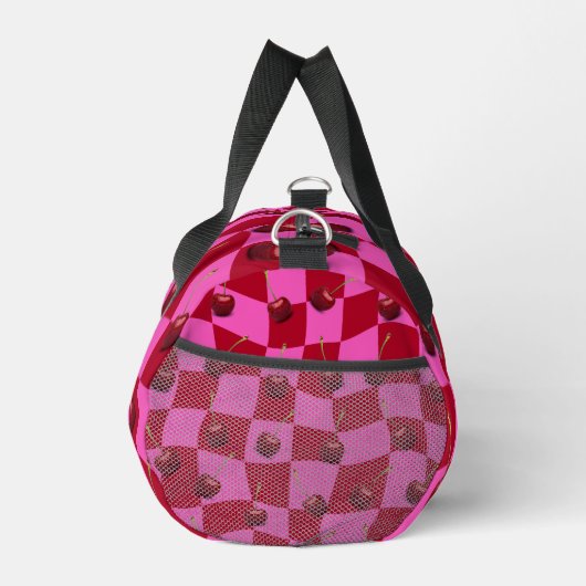 Personalized Cherry Gingham Retro Custom Name Duffle Bag (Rechts)