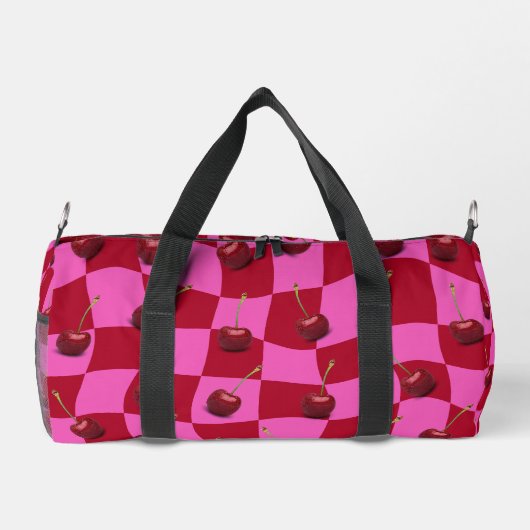 Personalized Cherry Gingham Retro Custom Name Duffle Bag (Rückseite)