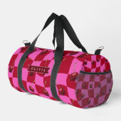 Personalized Cherry Gingham Retro Custom Name Duffle Bag (Rechte Ecke)